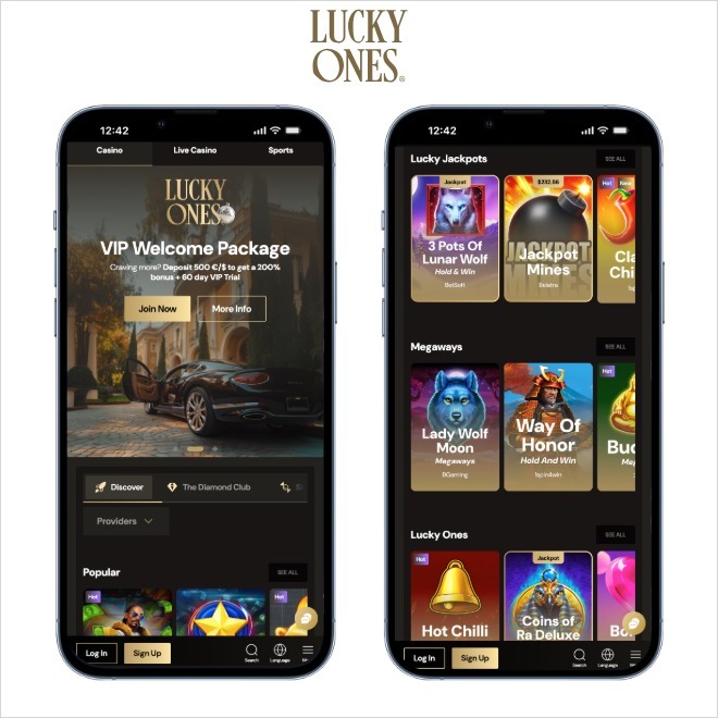 luckyones mobile screenshot on a whitebackground