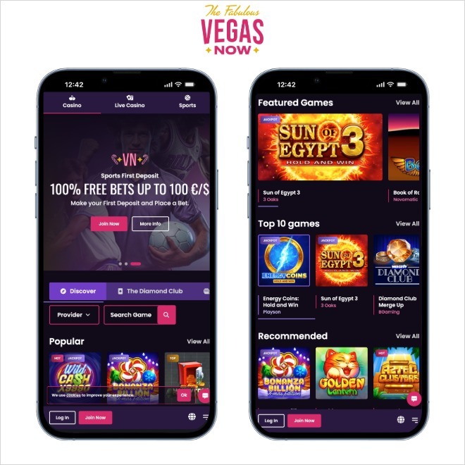 vegasnow mobile screenshot on a white background